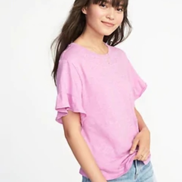 NWT Old Navy Mauve Pink Flutter Short Sleeve Relaxed Shirt T-Shirt Blouse - Picture 10 of 10